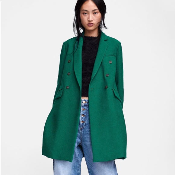 emerald green coat zara